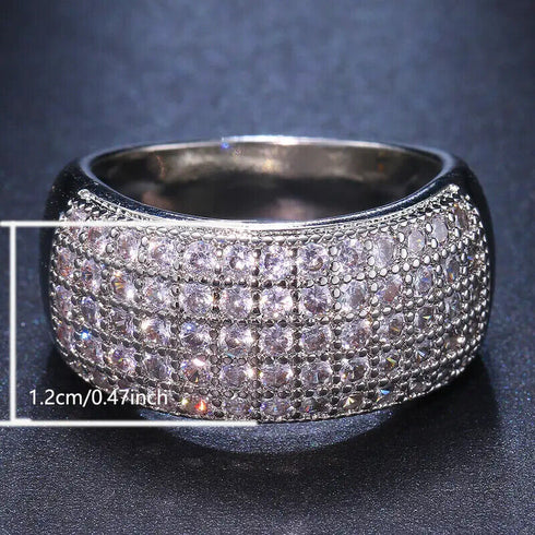 Exquisite Pave 14K White Gold Plated Multi Row Cubic Zirconia Men Women Ring